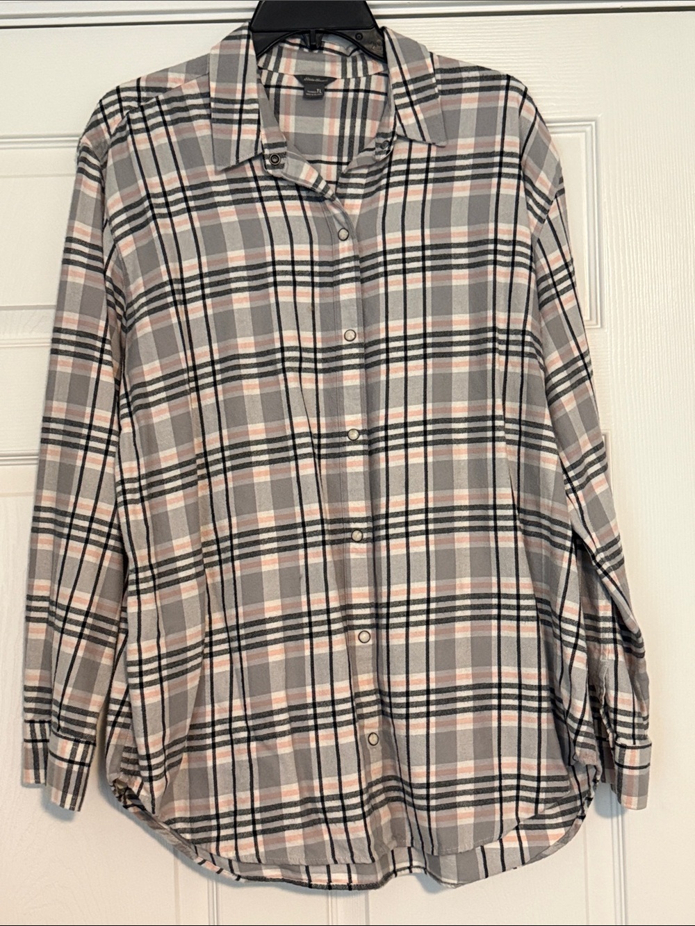 Eddie Bauer Women's Plaid Shirt — Gray, Black & Soft Pink